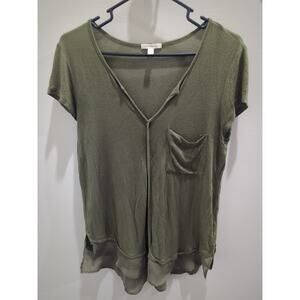Anthropologie Bordeaux Top Womens Small Moss Olive Green V Neck Tunic Shirt